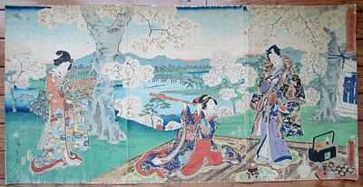 A JAPANESE WOODBLOCK PRINT TRIPTYCH BY BY UTAGAWA KUNISADA. Japanese woodblock print by Utagawa 