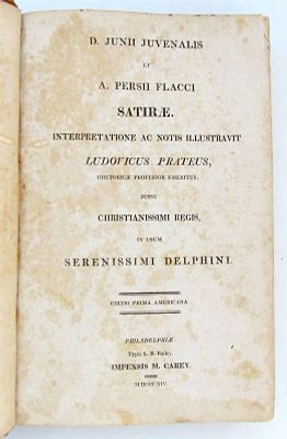 1814 JUNII JUVENALIS ET PERSII FLACCI SATIRAE ANTIQUE 1ST AMERICAN EDITION. D. Junii Juvenalis 