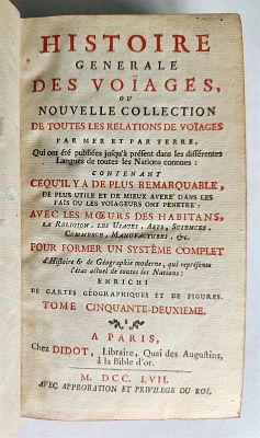 1757 HISTOIRE DES VOYAGES ANTIQUE VOL.52 PERU INCAS TRAVELS ILLUSTRATED. HISTOIRE GENERALE des 