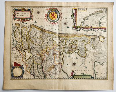 1640 MAP OF HOLLANDIA COMITATUS NETHERLANDS BY WILLEM BLAEU ANTIQUE AUTHENTIC. MAP 
HOLLANDIA 