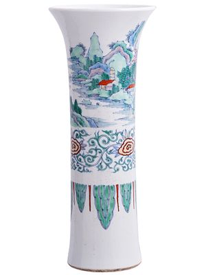 A CHINESE QING DYNASTY DOUCAI PORCELAIN TRUMPET VASE, 19TH C. A Chinese Doucai porcelain Gu
