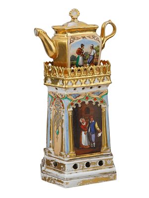 A CONTINENTAL GILDED PORCELAIN TEA WARMER, MID-19TH CENTURY. A Continental gilt-porcelain