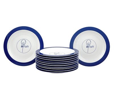 12 TURKISH UPS SUMERBANK FINE PORCELAIN DINNER PLATES WITH TUGHRA. Set of twelve Turkish UPS