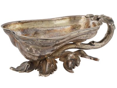 A RUSSIAN SILVER JUDAICA CONDIMENT BOWL OR A BESAMIM BOWL, 1866. A sauce boat or condiment bowl