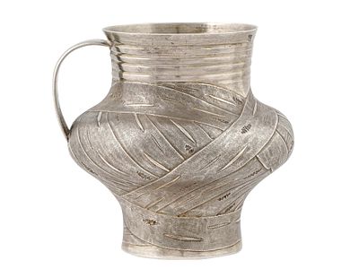 A RUSSIAN SILVER TROMPE L'OEIL JUG BY PAVEL OVCHINNIKOV, 1866. A gilt-silver jug by Pavel