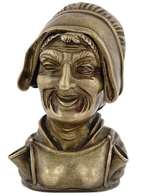 AN 18TH CENTURY CAST-BRONZE FIGURINE AS A PEASANT WOMAN. Probably designed as an oil lamp in the