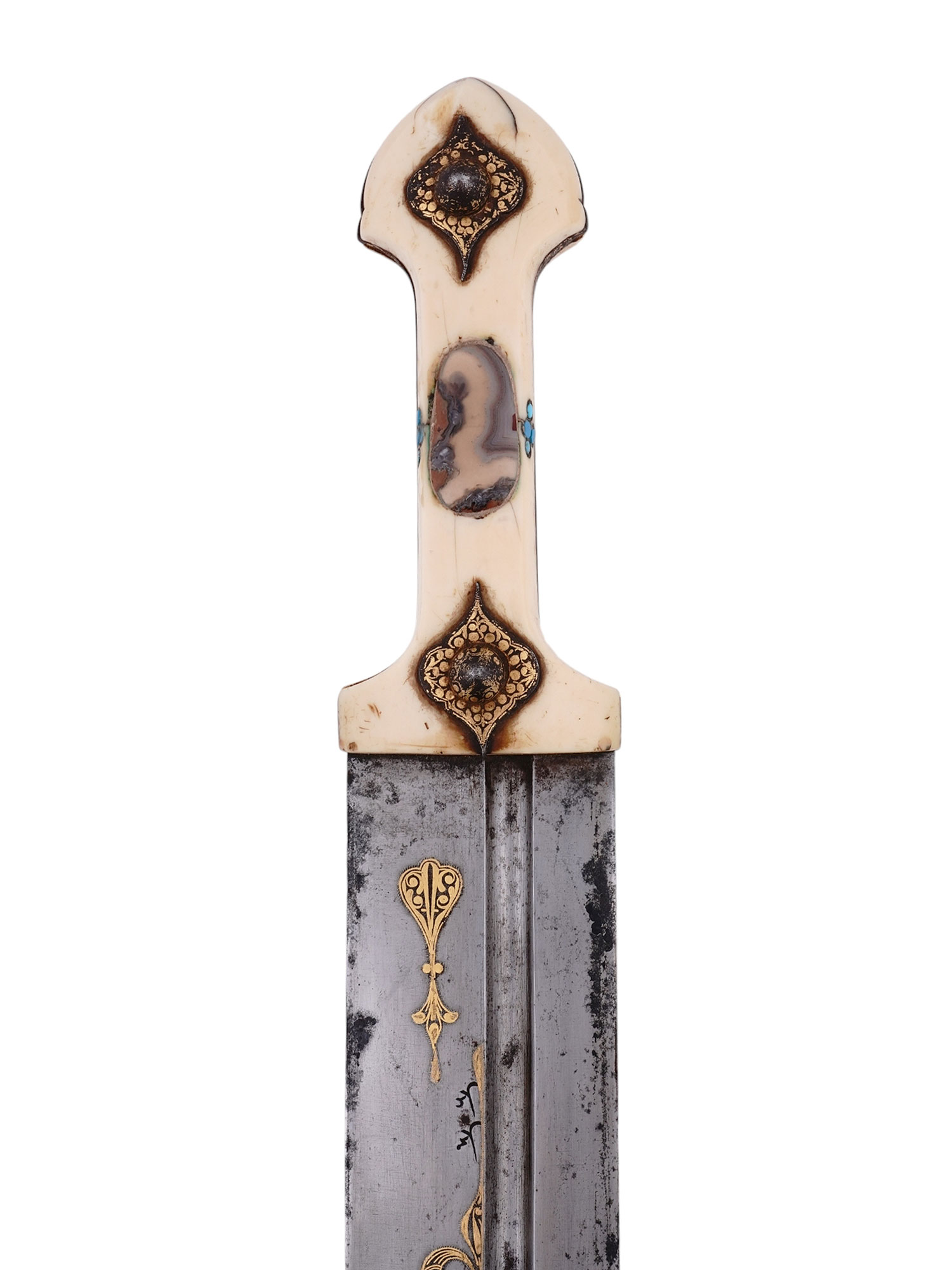 Lot 3 - A CAUCASIAN KINDJAL OR QUAMA DAGGER WITH GOLD INLAY, 19 C