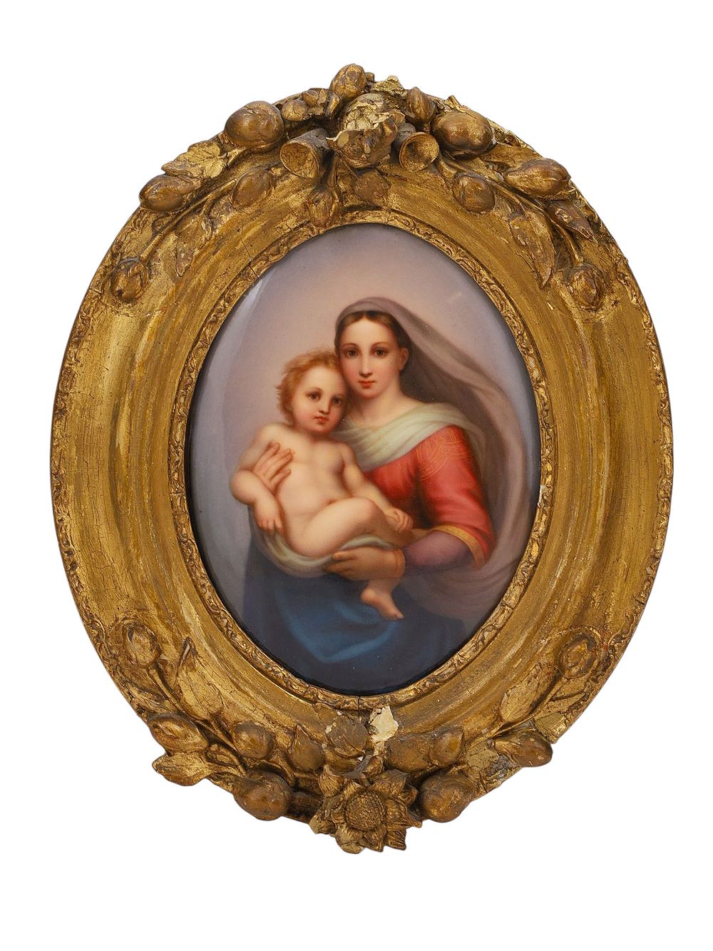 A KPM PORCELAIN PAINTED PORTRAIT OF MADONNA AND CHILD. A KPM PORCELAIN PLAQUE OF THE MADONNA AND 