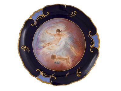 A LIMOGES HAND-PAINTED PORCELAIN CABINET PLATE, SIGNED NOUSTRE, LATE 19TH CENTURY. Of scalloped 