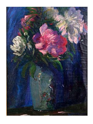 AN IMPRESSIONIST FLORAL STILL LIFE OIL PAINTING BY L. MCHUGH. L. McHugh, an impressionist still 