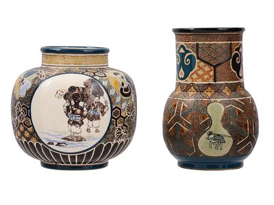 A LOT OF TWO UNUSUAL JAPANESE SATSUMA VASES, MEIJI PERIOD. A LOT OF TWO UNUSUAL JAPANESE SATSUMA 