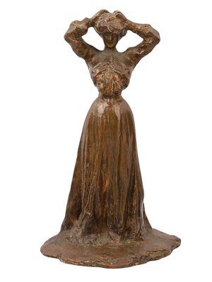 AN H. CACCIAPUOTI BRONZE OF A WOMAN, C. 1900-1910. A bronze sculpture by the italian artist H. 