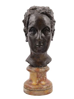 A MARGUERITE STIX (1907-1975) ATTR. BRONZE BUST OF A WOMAN, 20TH CEN. A mid-century bronze bust 