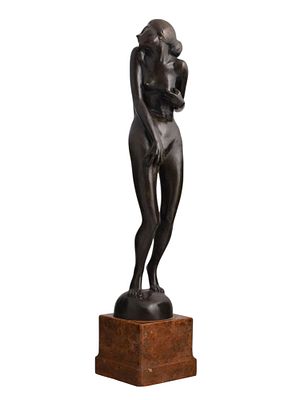 A JULES WERSON (1884-1967) BRONZE FIGURE OF A NUDE WOMAN, 20TH CENTURY. A finely sculpted bronze 