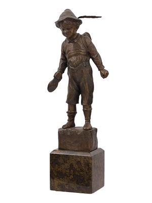 A JULIUS PAUL SCHMIDT-FELLING (1835-1920) GERMAN BRONZE OF A BAVARIAN BOY. A bronze sculpture by 