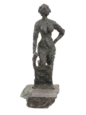 A J. BORIE SIGNED BRONZE OF AN ABSTRACT NUDE WOMAN, 20TH CEN. An abstract bronze of a nude 