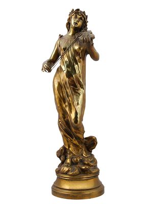 A JEAN GARNIER (1820-1895) GILT BRONZE SCULPTURE, A WOMAN PLAYING A VIOLIN, 19TH CEN. A gilt 