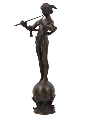 A FREDERICK MACMONNIES (1863-1937) BRONZE FIGURE OF PAN OF ROHALLION, 1890. A finely sculpted 