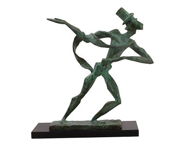 AN ESTELLE GOODMAN (1930-2007) SIGNED GREEN PATINATED BRONZE, 1962. An expressionist style green 