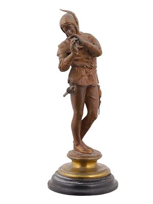 A EUGENE BARILLOT (FRENCH, 1841-1900) BRONZE "PIED PIPER OF HAMELIN," C. 1890. Eugene Barillot 