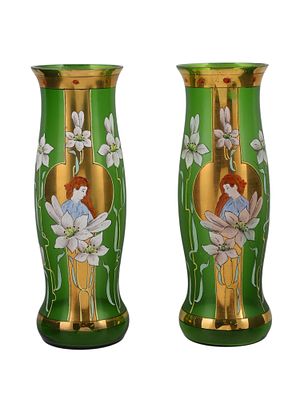 A PAIR OF FRITZ HECKERT ART NOUVEAU GILT-GLASS VASES, C. 1900. A pair of stunning glass vases 