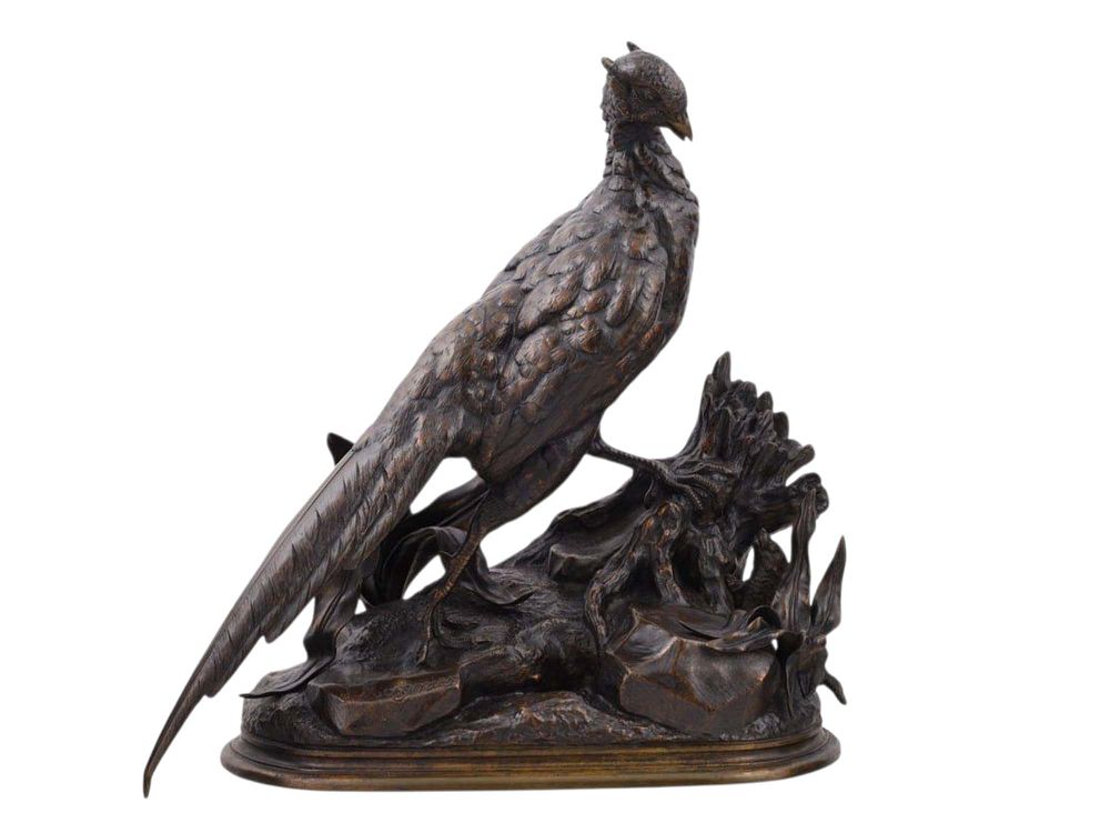 A JULES MOIGNIEZ (1835-1894) FRENCH BRONZE OF A PHEASANT, 19TH CENTURY. JULES MOIGNIEZ (French 