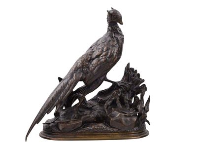 A JULES MOIGNIEZ (1835-1894) FRENCH BRONZE OF A PHEASANT, 19TH CENTURY. JULES MOIGNIEZ (French 