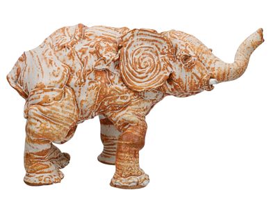 A JORDAN MACLACHLAN (CANADIAN, 20TH CENTURY). A Hand-Built Stoneware Elephant Sculpture, circa 