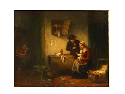 A LATE 19TH C. DUTCH OIL GENRE PAINTING ATTR. TO JAN JAC MATTHYS DAMSCHROEDER. A classic Dutch 