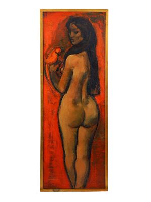 A JAN DE RUTH (AMERICAN, CZECH, 1922-1991) OIL PAINTING ON CANVAS OF A NUDE WOMAN. Jan De Ruth 