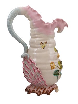 A RUDOLSTADT ART NOUVEAU HAND-PAINTED POTTERY PITCHER, LATE 19TH / EARLY 20TH CENTURY. Of 