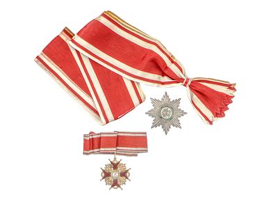 AN IMPERIAL RUSSIAN ORDER OF SAINT STANISLAUS, FIRST CLASS WITH SASH BADGE AND BREAST STAR. Eight 