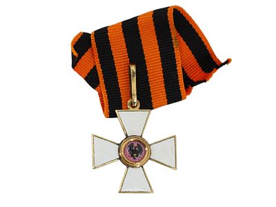 A RUSSIAN ORDER OF ST. GEORGE CROSS 4TH CLASS IN GOLD WITH RIBBON FOR NON-CHRISTIAN. A RUSSIAN 