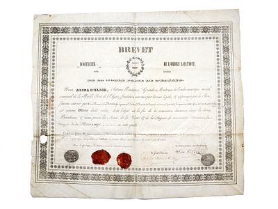 AN 1832 CERTIFICATE OF L'ORDRE ASIATIQUE, MORAL, UNIVERSEL. A ceremonial or honorary brevet 