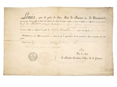 AN 1815 BOURBON RESTORATION DOCUMENT, REIGN OF LOUIS XVIII. An official French royal military 