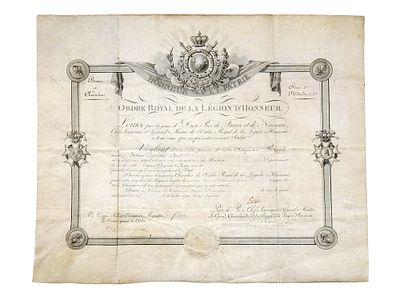 AN 1819 FRENCH LEGION OF HONOR CITATION, REIGN OF LOUIS XVIII. An original brevet (citation) 