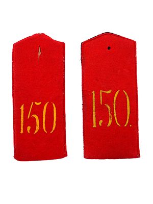 A PAIR OF RUSSIAN ARMY SHOULDER BOARDS FOR THE 150 INFANTRY REGIMENT. Tsarist Russia. In red 