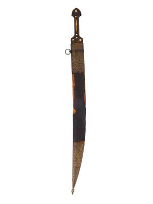 A LARGE PERSIAN AZERBAIJAN QUADARA DAGGER SHORT SWORD WITH ARABIC CALLIGRAPHY, C. 19TH CEN. A 