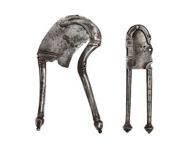A SET OF TWO INDIAN 18TH CENTURY NUT CRACKERS. A pair of 18th-century Indian metal nutcrackers 
