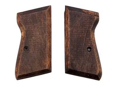 A WWII GERMAN WOOD GRIPS FOR WALTHER PP PISTOL. Fine original Walther PP wood grips with 