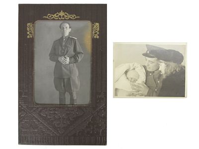 LOT OF 2 RUSSIAN SOVIET ARMY OFFICER FAMILY PHOTO. A set of two photographs: an original cabinet 