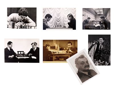 A SET OF SEVEN CHESS WORLD CHAMPIONS PHOTOGRAPHS. Set of original black and white photographic 