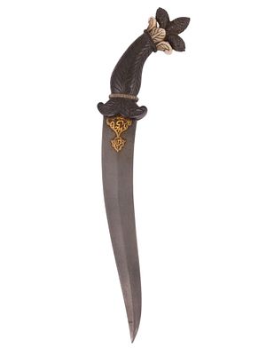 AN INDIAN KHANJAR DAGGER WITH A STONE CARVED HILT, 20TH CEN. Double-edged, slightly re-curved 