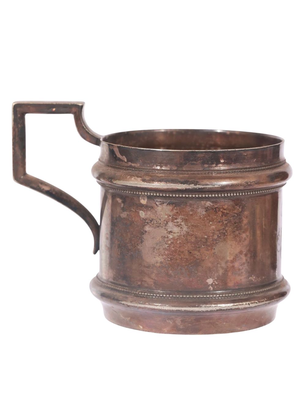 A SMALL AUSTRIAN SILVER TEA GLASS HOLDER WITH ENGRAVED MONOGRAM, 1908. A silver tea glass holder 