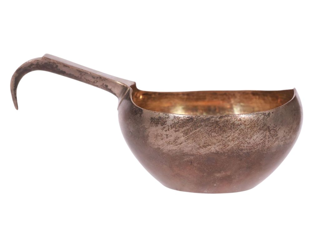 A 19TH CEN. RUSSIAN PARCEL-GILT SILVER KOVSH BY ZAKHAROV BROTHERS. A Russian silver kovsh, a 