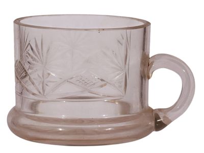 A RUSSIAN STAMPED CUT-GLASS CUP, CA. 1900. Of cylindrical form with a thick rounded base and a 