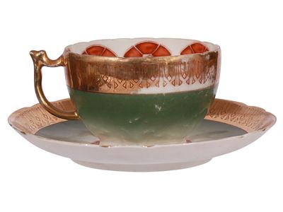 A RUSSIAN GARDNER PORCELAIN ART NOUVEAU HAND-PAINTED AND GILT TEA CUP AND SAUCER, 19TH CEN. Gard 