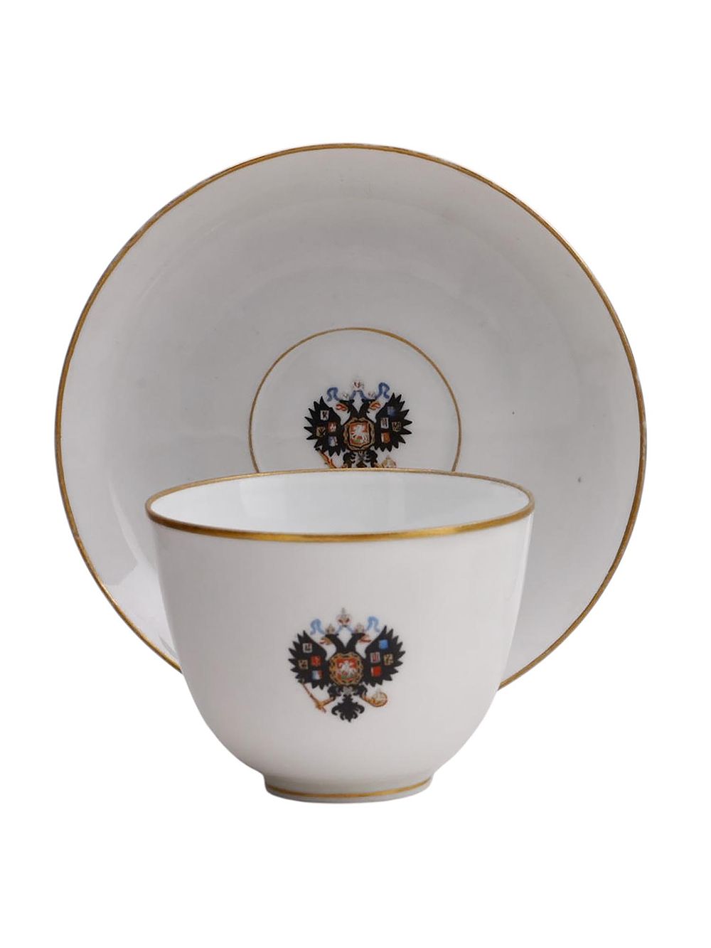 A LARGE RUSSIAN IMPERIAL PORCELAIN FACTORY CUP AND SAUCER, 1914. Imperial Porcelain Factory, St. 