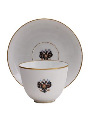 A LARGE RUSSIAN IMPERIAL PORCELAIN FACTORY CUP AND SAUCER, 1914. Imperial Porcelain Factory, St. 