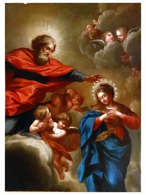 AN ITALIAN SCHOOL OLD MASTER PAINTING, THE VIRGIN IMMACULATE, 17TH CEN. A Baroque period oil on 